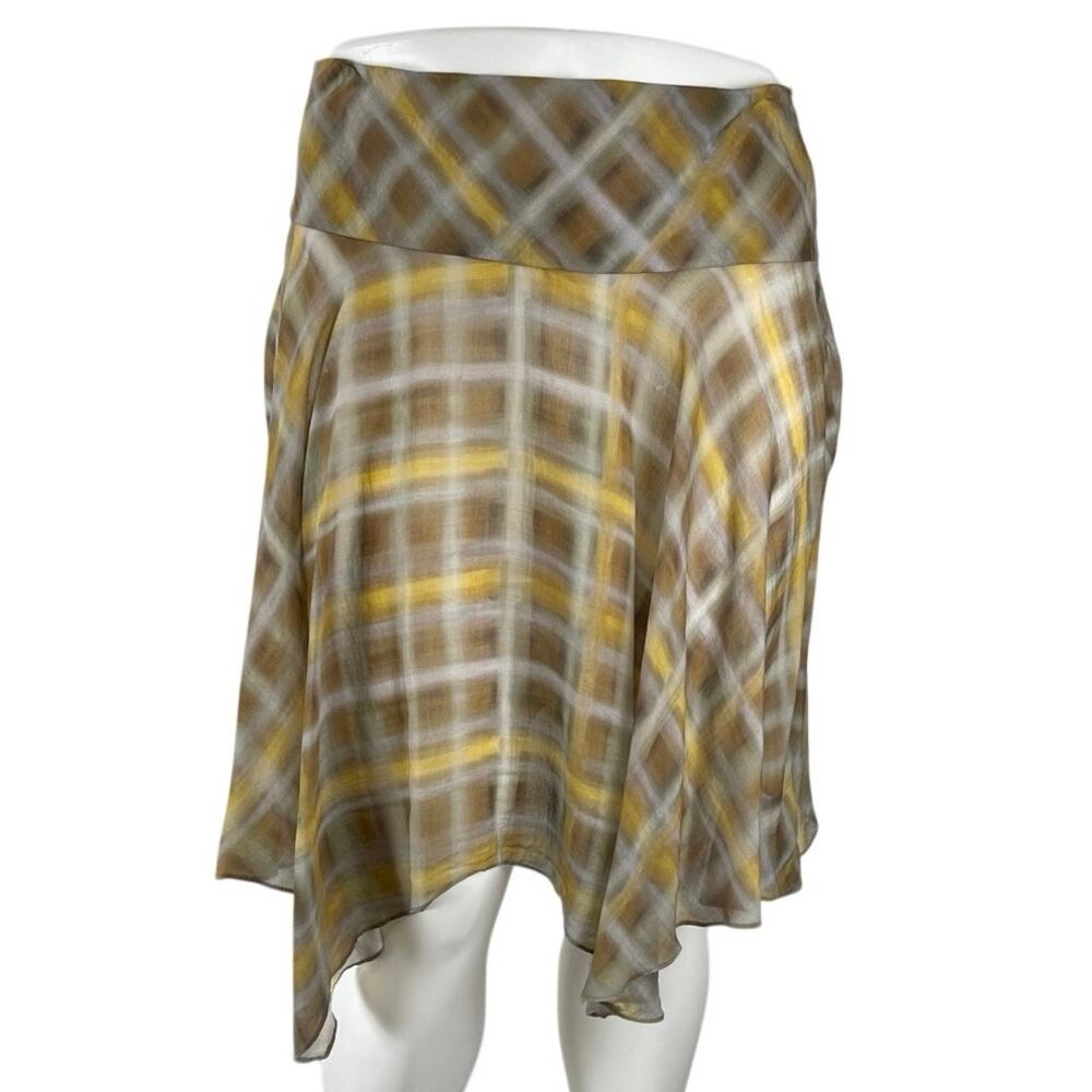 Zara Women's Beige Yellow Plaid Check Handkerchief Asymmetric Midi Skirt Size XL